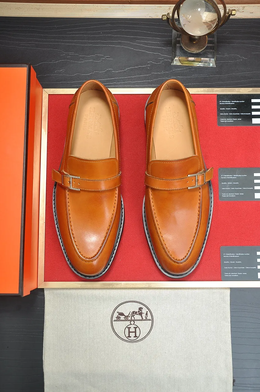 Men's Men's Shoes💰560💶[[HERMES]] (High-end Niuli) New 🍀 HERMES - top version of Ferragamo's classic casual leather shoes! Made of imported original cowhide, the inner top layer is comfortable cowhide lining! Original wear-resistant rubber outsole! High quality products! Code number 38-45 (45 customized)